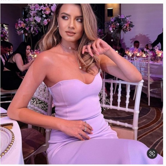 ZARA LILAC LAVENDER CORSET TUBE STRAPLESS SWEETHEART KNIT BANDAGE MIDI DRESS - Picture 1 of 16